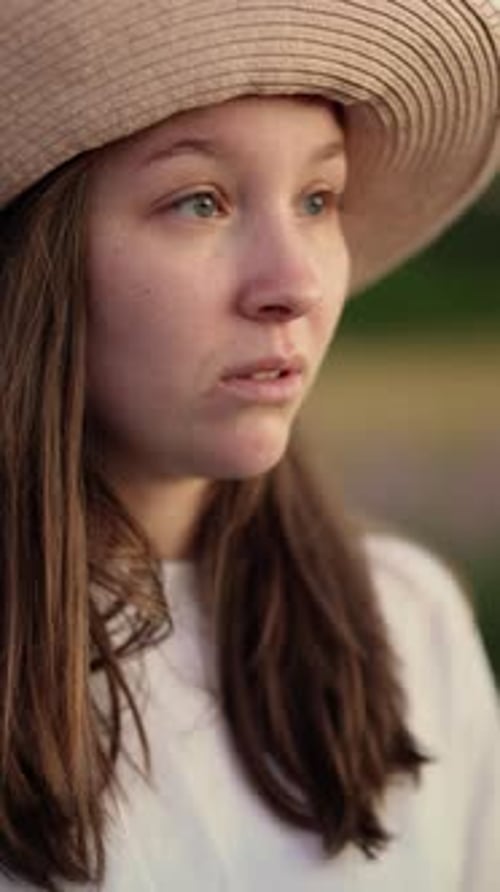 Smiling Brunette Woman Portrait Wearing Straw Hat