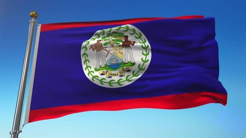 Realistic 3D Belize National Flag Waving in Wind