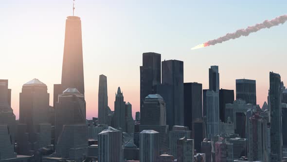 Meteor or missile burning over new York Manhattan city, Aerial ...