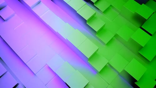 Geometric Cubes Motion Background with Purple and Green Light