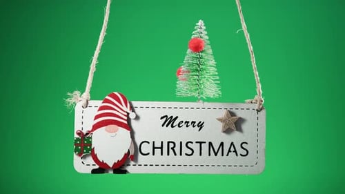 Merry Christmas Signboard on Green Screen