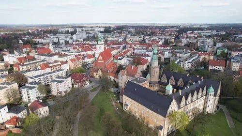 The old town in Oleśnica. Aerial view of the Oleśnica Castle
