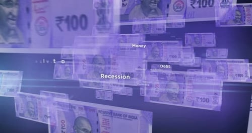 India Rupee 100 banknote – flying between transparent money