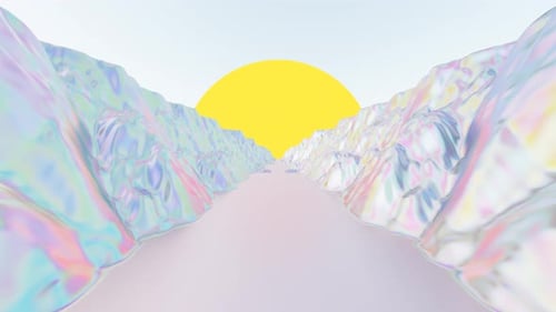 Retro Sunrise Drive: 80s-Style Computer Graphics - Seamless Loop Animation of Mountain Clifftop Road