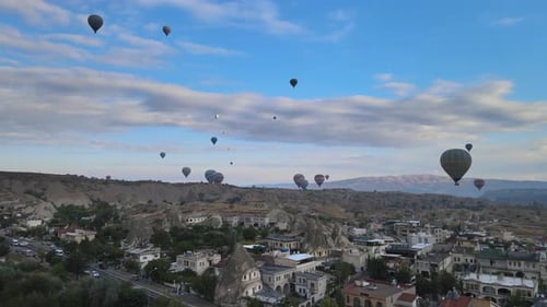 Aerial View of Cappadocia with Hot Air Balloons