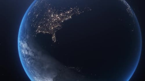 Realistic Earth Globe Rotation with Night City Lights