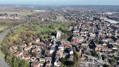 Waltham Abbey town Essex UK Panning drone aerial