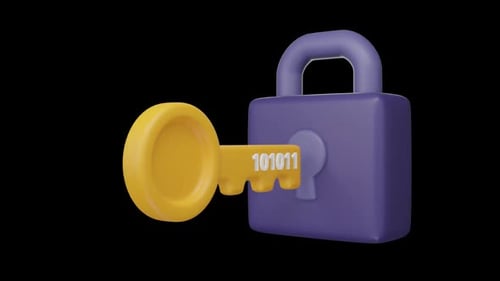 Clé de chiffrement, icône 3D d'un concept de cybersécurité (boucle alpha)