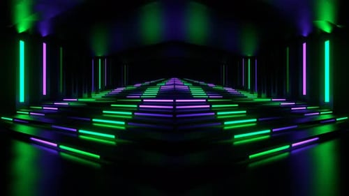 Purple And Turquoise Neon Stair Corridor Background Vj Loop In 4K