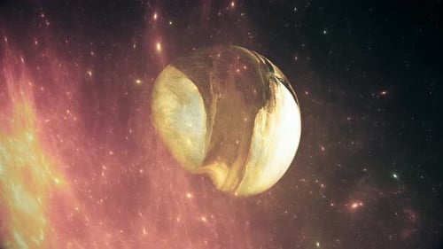 Abstract Glowing Planet Rotation in Cosmic Nebula