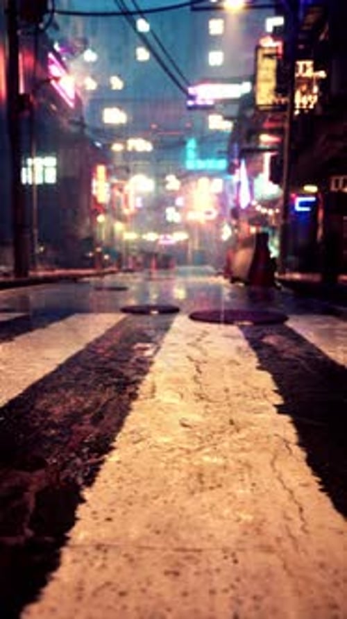 Busy City Street With Traffic Lights at Night