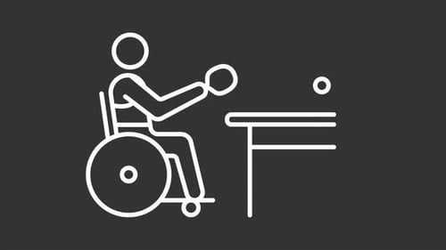 Thin line white animation of wheelchair table tennis icon