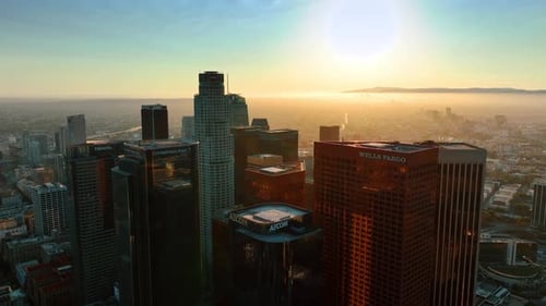 Descending among the skyscrapers in the downtown of Los Angeles, California, US.