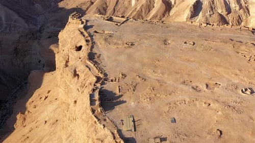 Vue Drone du parc national de Massada au lever du soleil, mer Morte, Israël