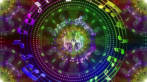 Vibrant Neon Music Notes Abstract Looping Background