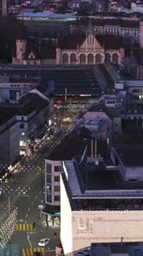 Aerial video of an urban scene in the city of Zurich, Switzerland