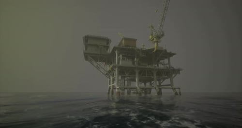Realistic 3D Animation of an Industrial Offshore Oil Rig at Sea