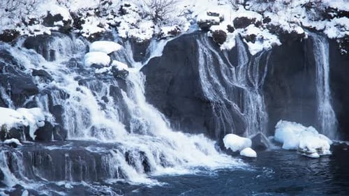 Waterfall Iceland Snowy Mountain Cold River Winter Blue Glacial Water Magical