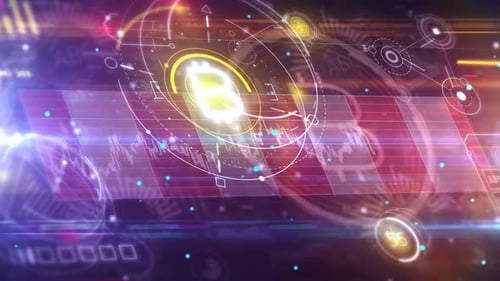 Futuristic Digital HUD with Cryptocurrency Data and Global Network