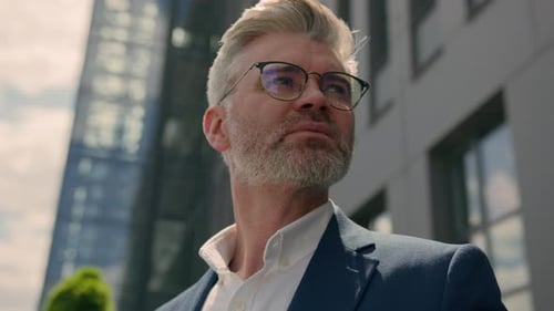 Bottom View Male Portrait Caucasian Old Man Senior Mature Retired Businessman Employer Formal