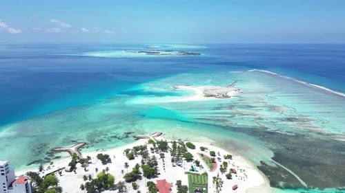 Tropical Island Paradise Aerial View, Clear Ocean Water