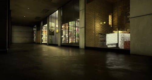 Modern Corporate Hallway Walkthrough with Animated Geometric Patterns