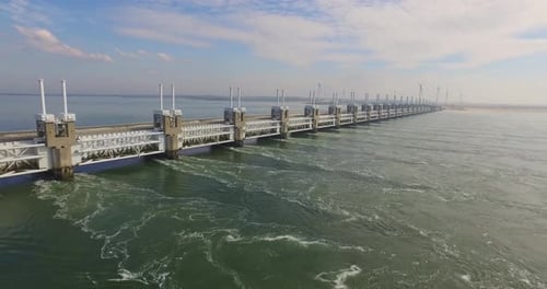 Aerial: The famous storm surge barrier in the south west of the Netherlands.