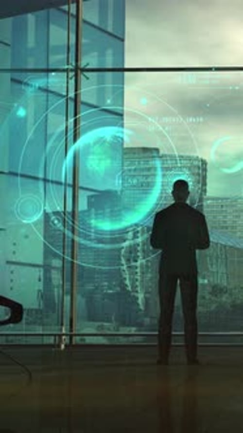 Futuristic HUD Interface with Animated Global Data