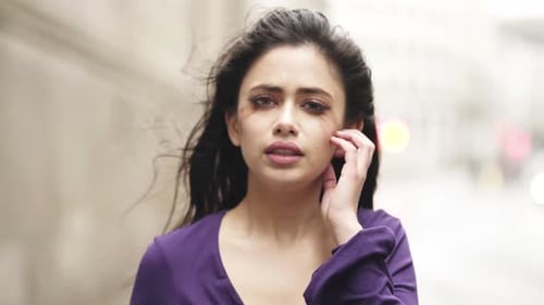 Sad Woman With Running Makeup Outdoors