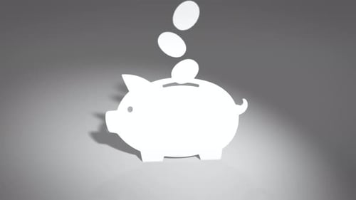 Einfaches Sparschweinsymbol in Papierform mit einlaufenden Münzen, minimales Spar- und Finanzkonzept