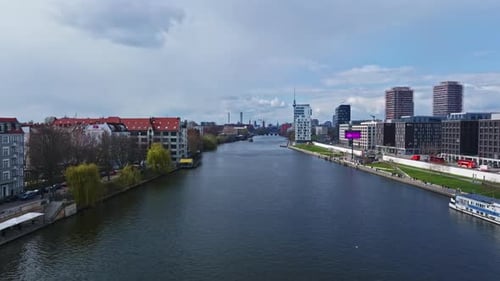 Aerial view of spree river , Berlin , Germany