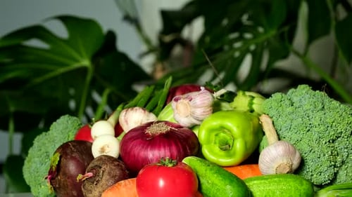 Fresh Vegetables and Garlic in Kitchen Setting