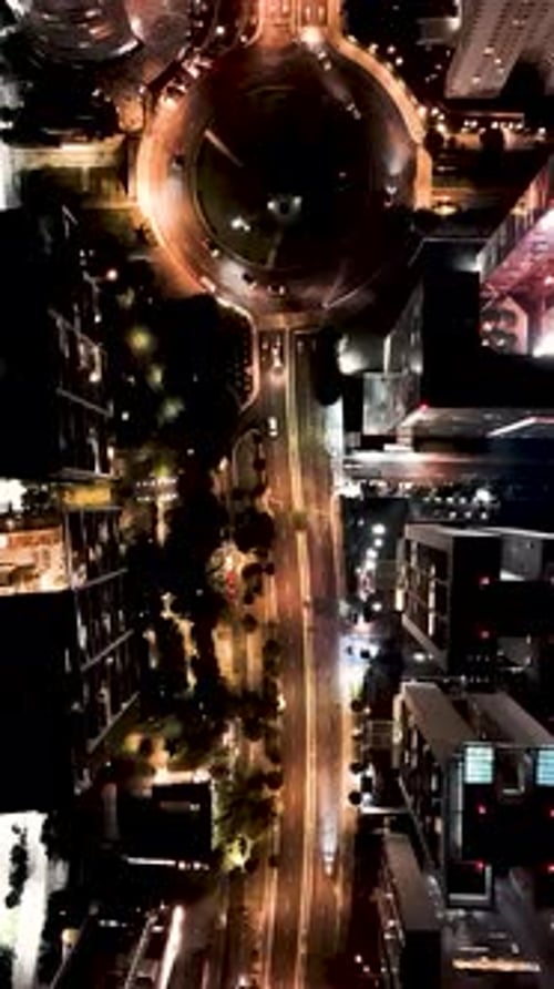 Santa Fe's cityscape captured in vertical drone images taken at night