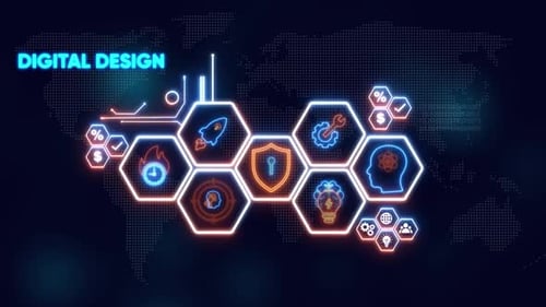 Digitales Designkonzept mit Icons und Weltkartentechnologie