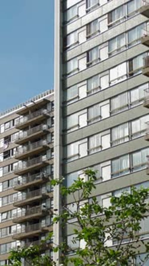 High-Rise Social Housing Blocks in Daylight Vertical Shot