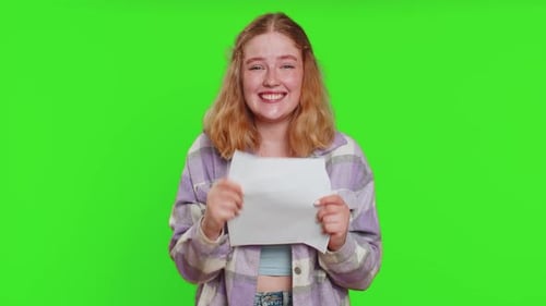 Happy Young Woman Open Envelope Take Out Letter Reads Bank Loan Approve Great News Award Win