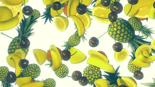 Vibrant 3D Floating Fruits Seamless Loop Animation