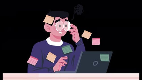 Stressed Person Overwhelmed with Tasks and Sticky Notes Animation