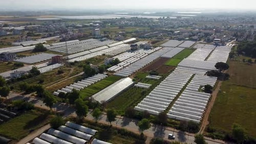 Aerial view of greenhouses 4K