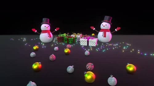Animated Christmas Snowmen and Gift Boxes with Festive Lights