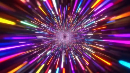 Tunnel lumineux au néon hyperspatial abstrait aux couleurs vives