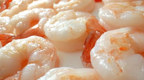 A boiled Shrimp in video footage. 4K.