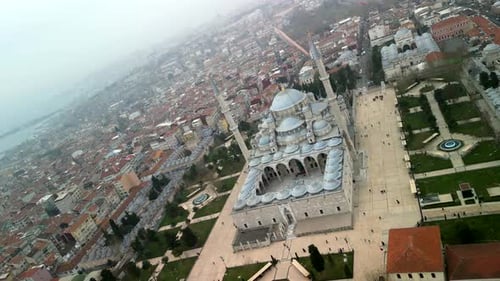 Fatih Mosque in Istanbul Turkey camera rolling around shot
