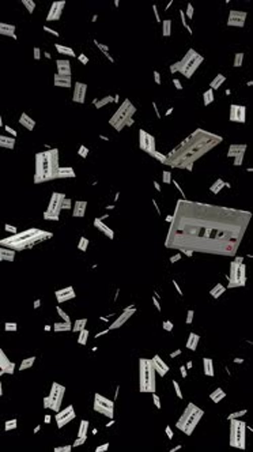 Loop Animation Of White Retro Audio Cassette Tapes Falling Vertical