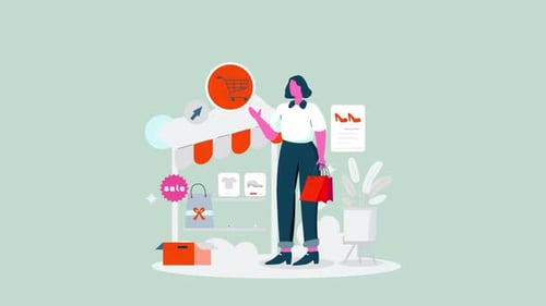 Digital E-commerce Shopping Animation with Product Shelves