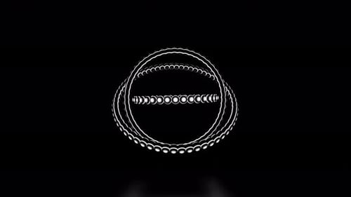 Animación abstracta de círculos giratorios de orbes en bucle sobre fondo negro