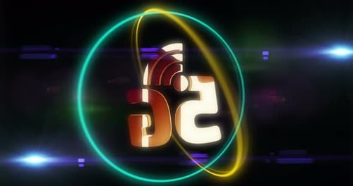 Futuristic 5G Network Icon Rotating with Glowing Neon Rings
