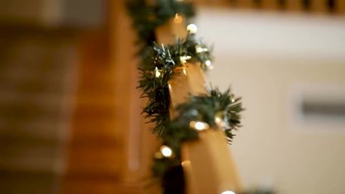 Christmas Garland on Staircase with Lights