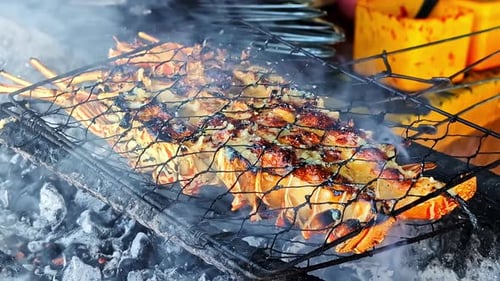 Grilling Lobster Over Charcoal At Kedonganan Fish Market In Bali, Indonesia. - closeup shot