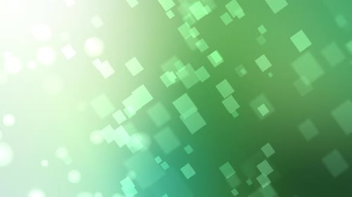 Abstract Green Geometric Squares and Bokeh Particles Motion Background